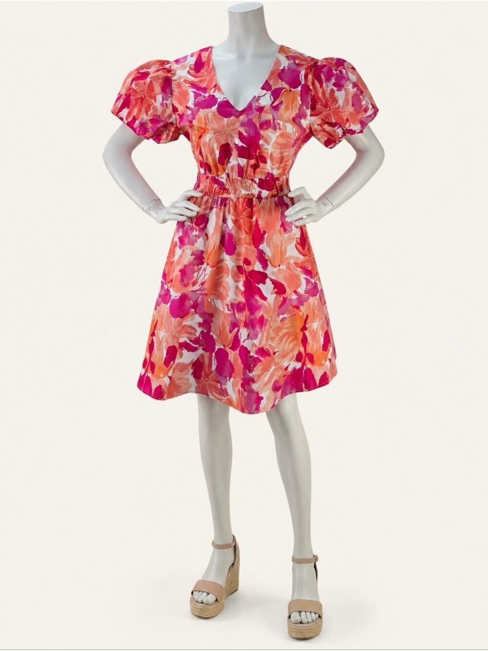 BiBi Sorbet Floral Puff Sleeve Cotton Mini Dress NWT Medium Boutique
